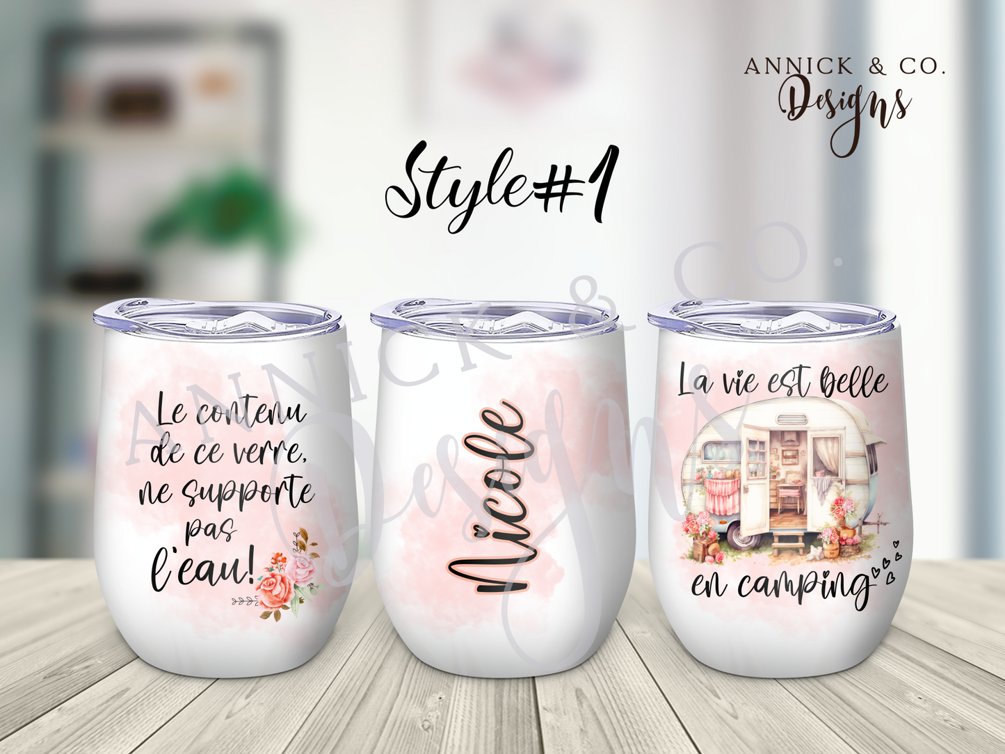 Wine Tumbler - La vie est belle en camping (customizable)