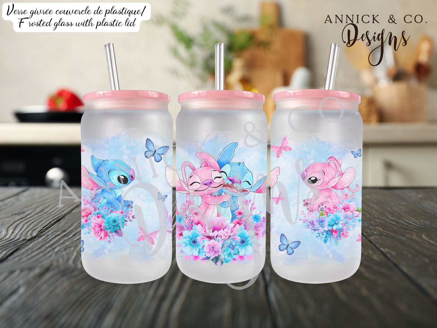 STITCH and ANGEL Libbey glass can, Iced coffee can