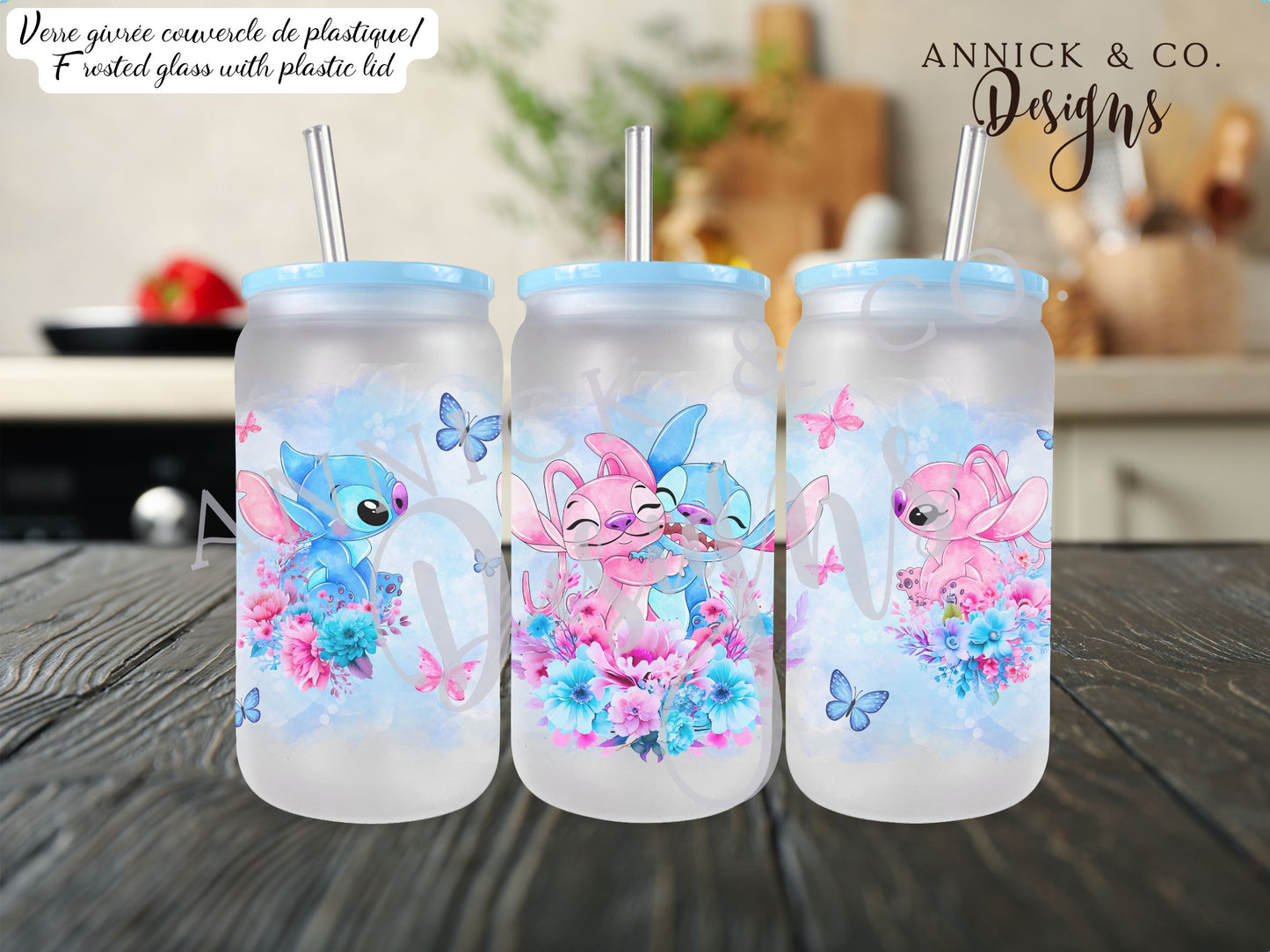 STITCH and ANGEL Libbey glass can, Iced coffee can