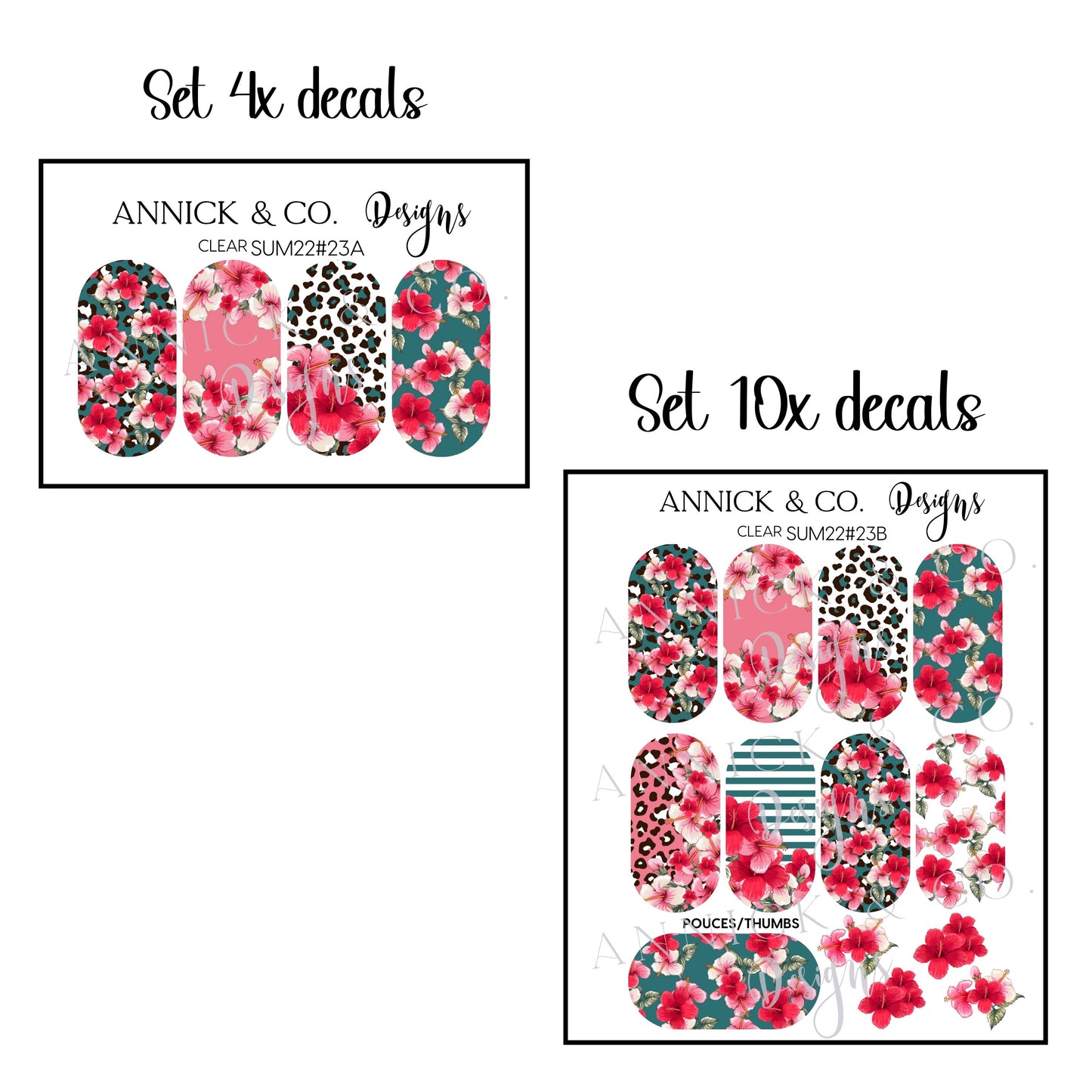 SUMMER HIBISCUS NAILS DECALS www.annickco.ca