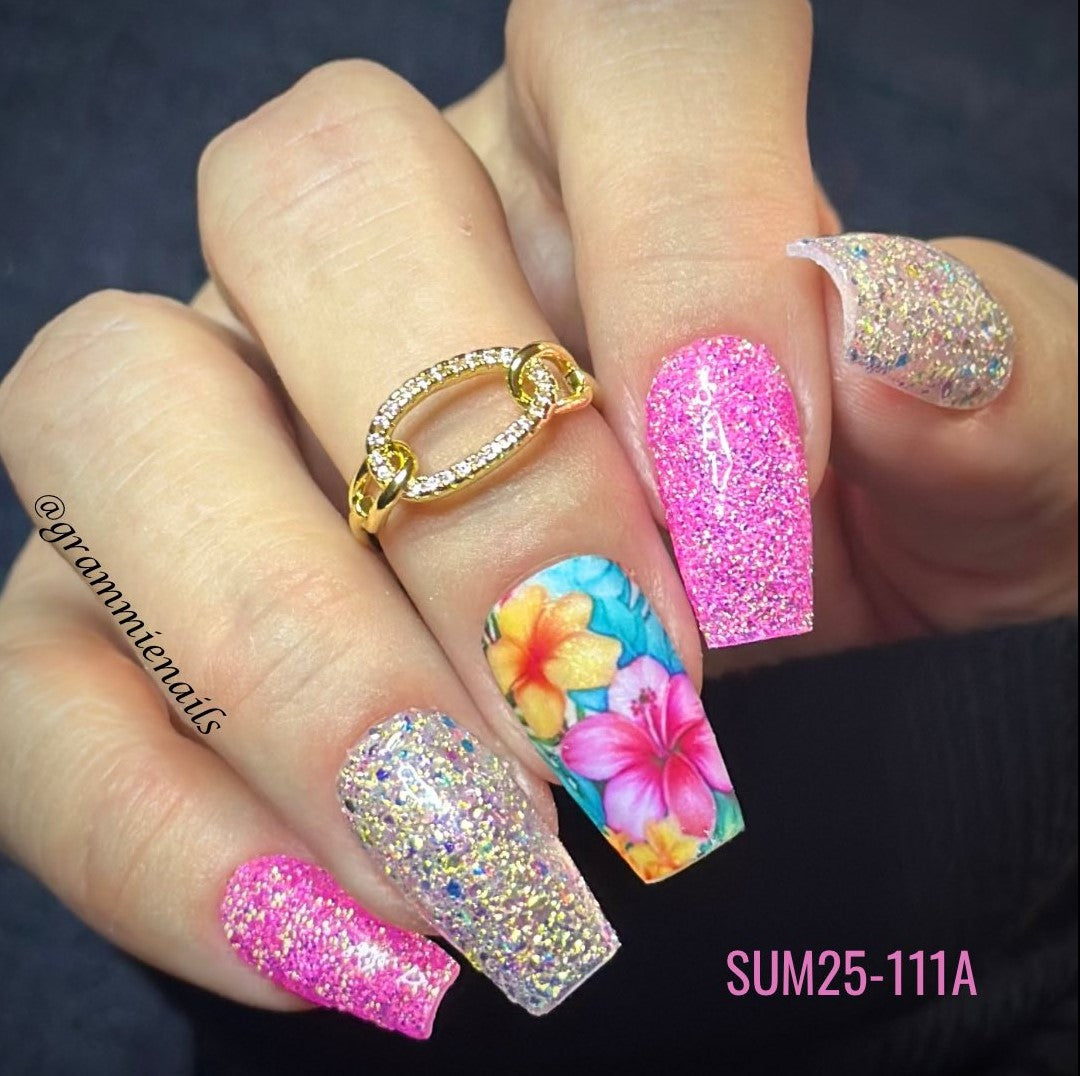 Hibiscus and Pink Flamingo waterslide decals for nails