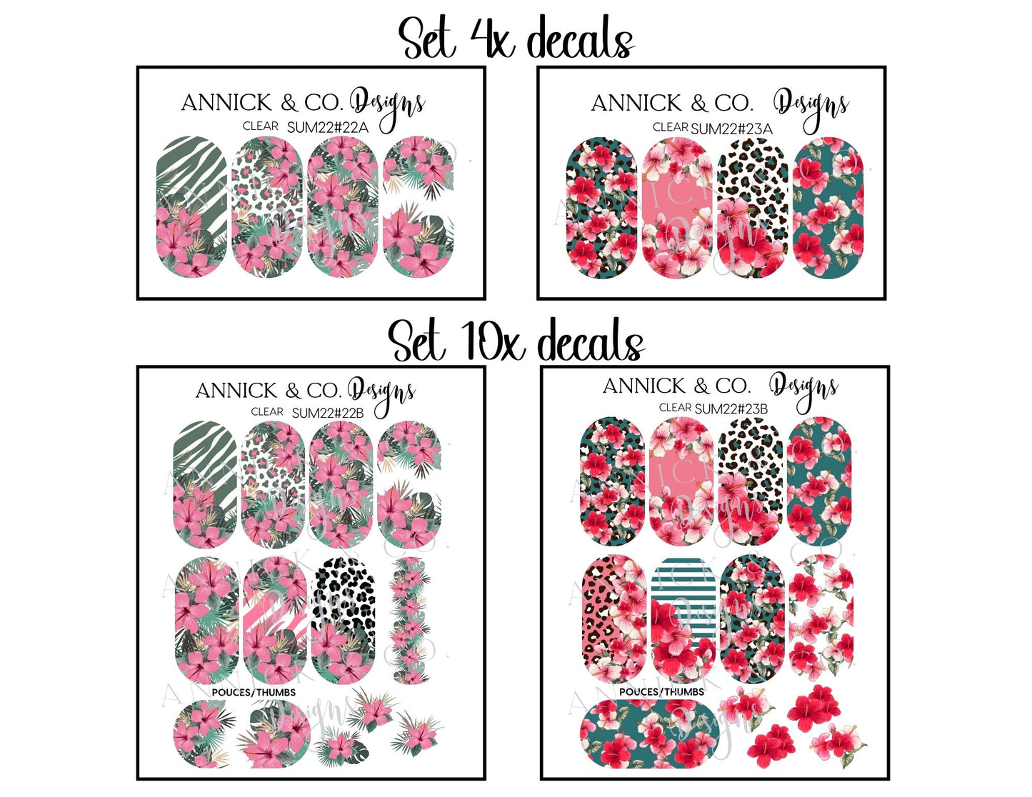 SUMMER HIBISCUS NAILS DECALS www.annickco.ca