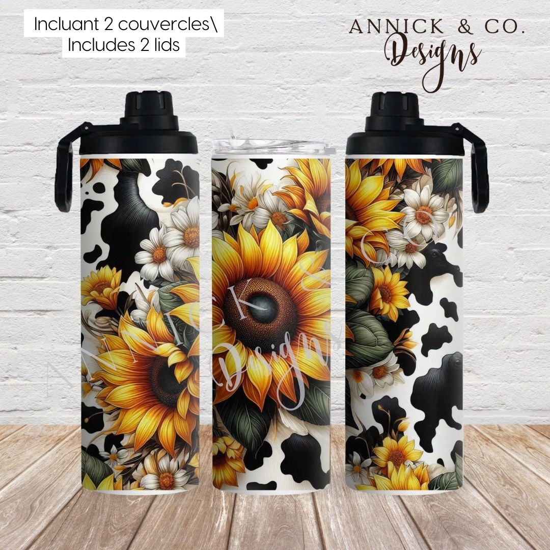 Sunflowers and cow print 20oz 2in1 Sports Bottle/tumbler