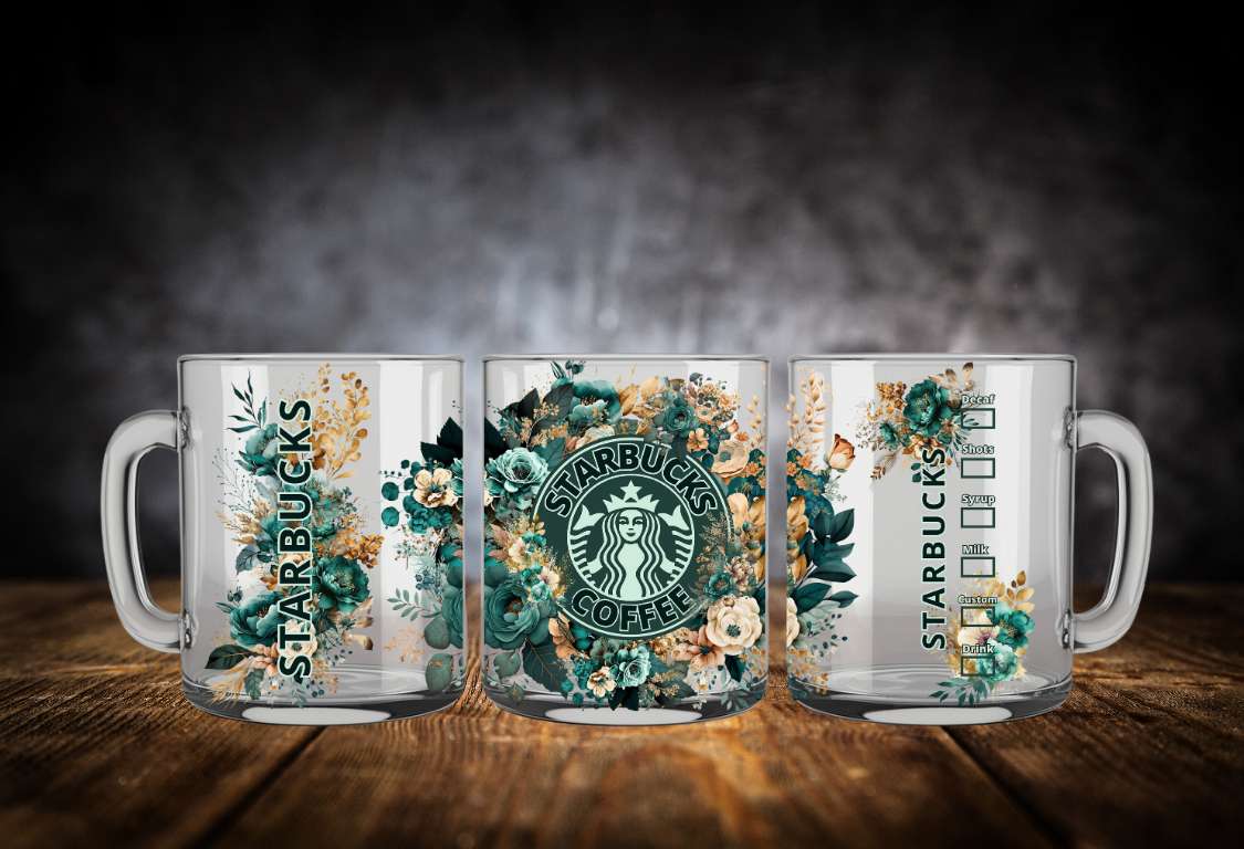 Tasse double parois à fleurs vert et or de STARBUCKS Green and gold flowers 15oz double walled mug