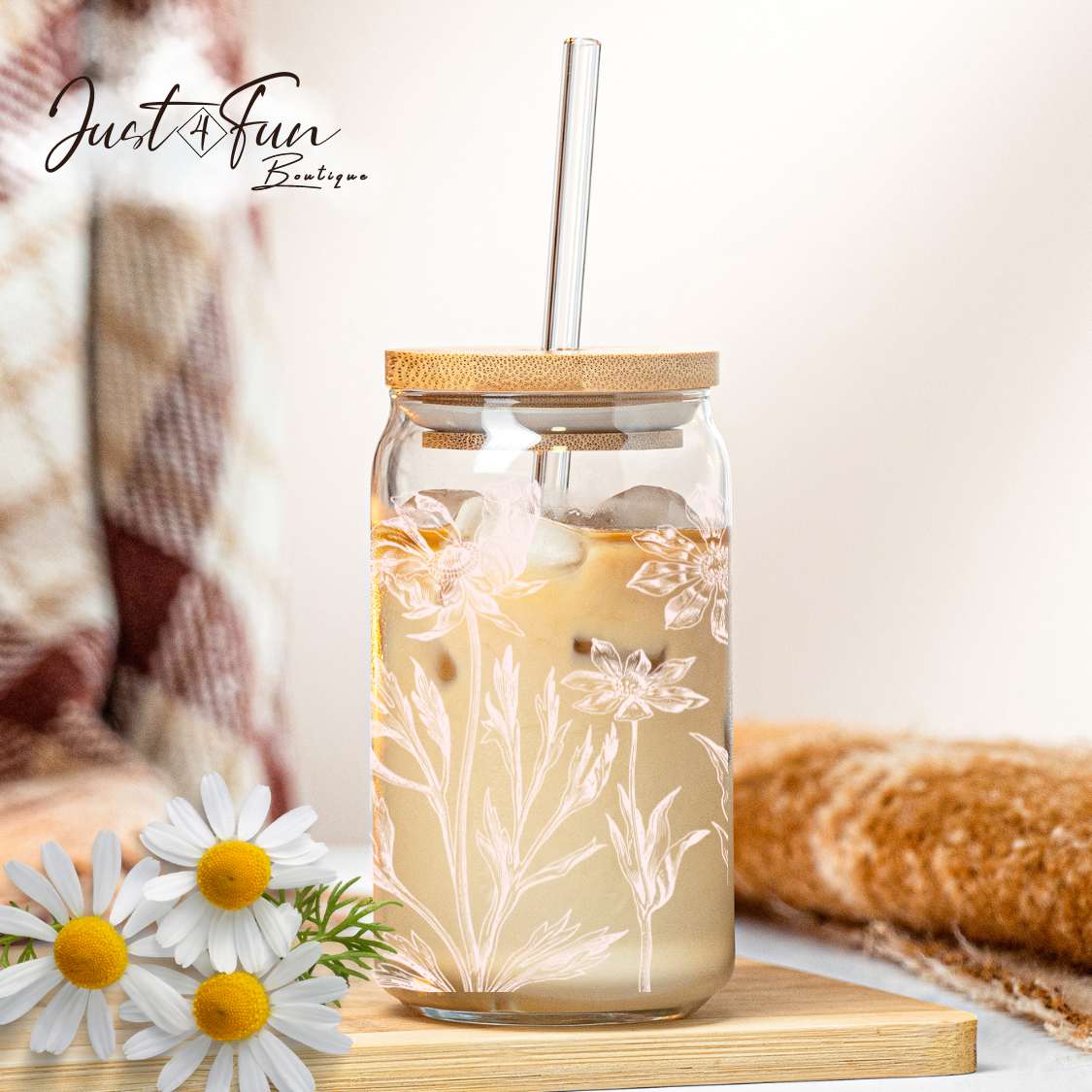 Verre/Gobelet à café glacé Fleurs delicates /Delicat flowers iced coffee cup Annick&CoDesigns