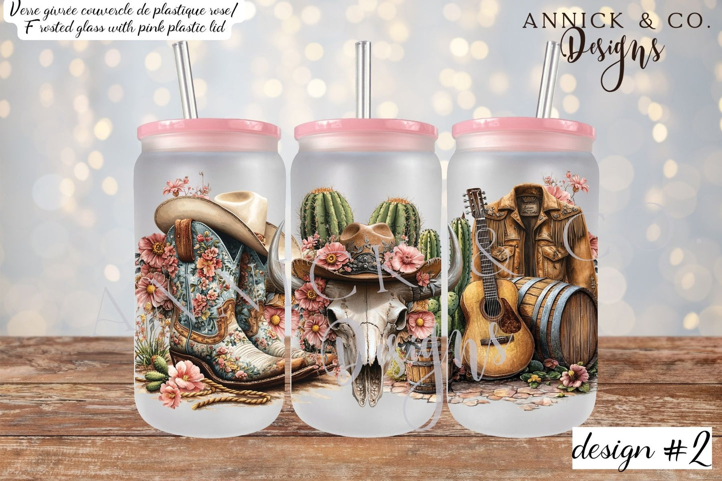 Gobelet à café glacé 16oz ou tasse givré de 15oz Western et Cactus