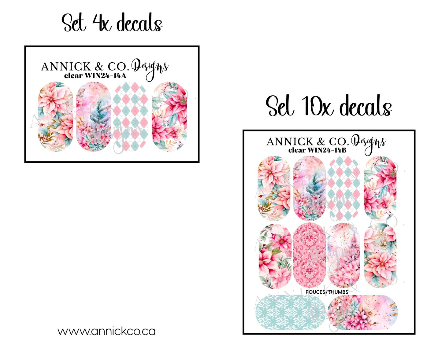 Décalques à transfert d'eau pour ongles fleures d'hiver et de Noël