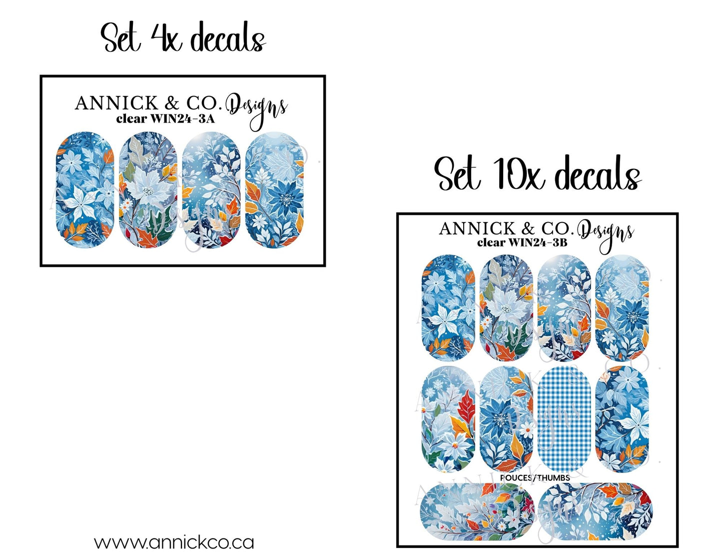 Winter flowers waterslide decals for nails