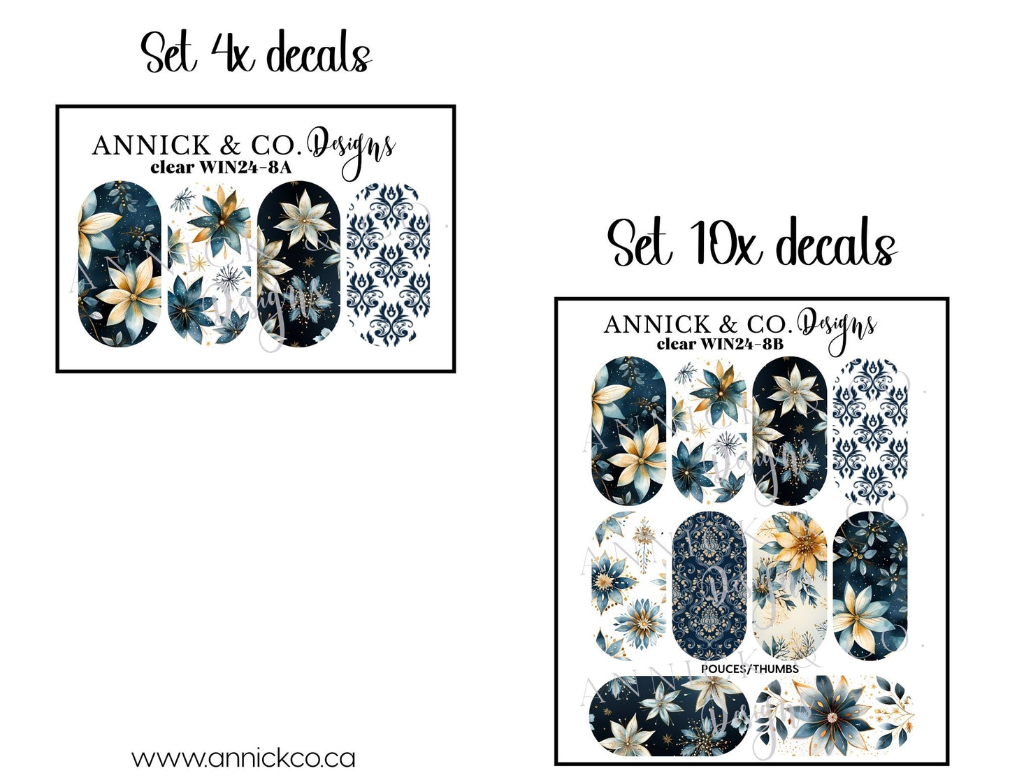 Chritmas and Winter flowers waterslide decals for nails