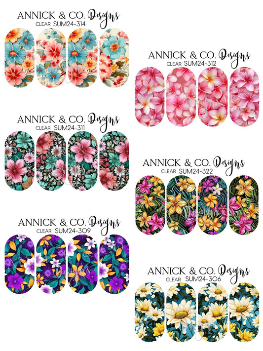 Bright Summer Floral Waterslide Nail Decals, Nail Art Stickers for DIY Manicure, Gel, Acrylic & Natural Nails