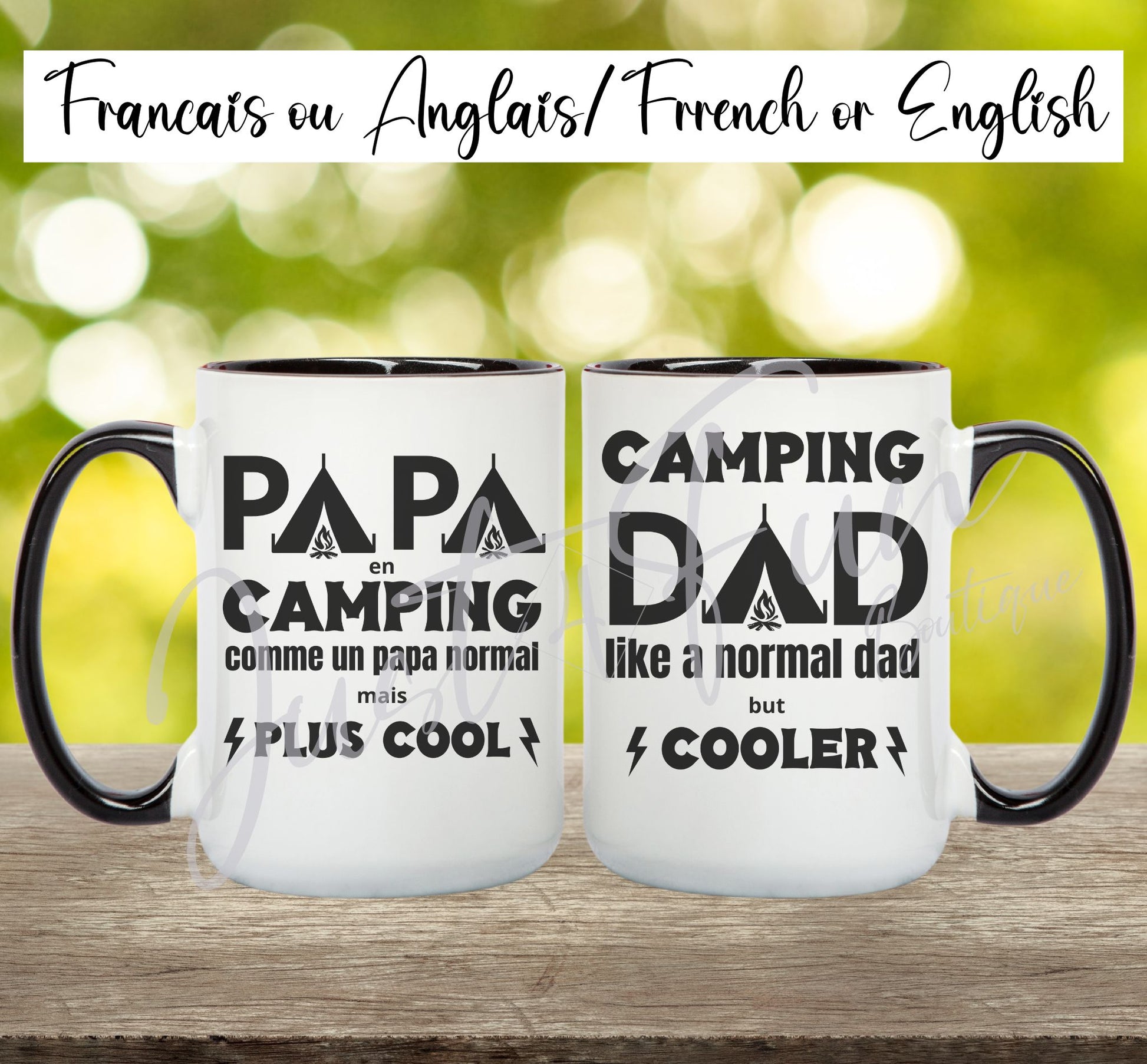 Camping dad/Papa en camping custom mug www.annickco.ca