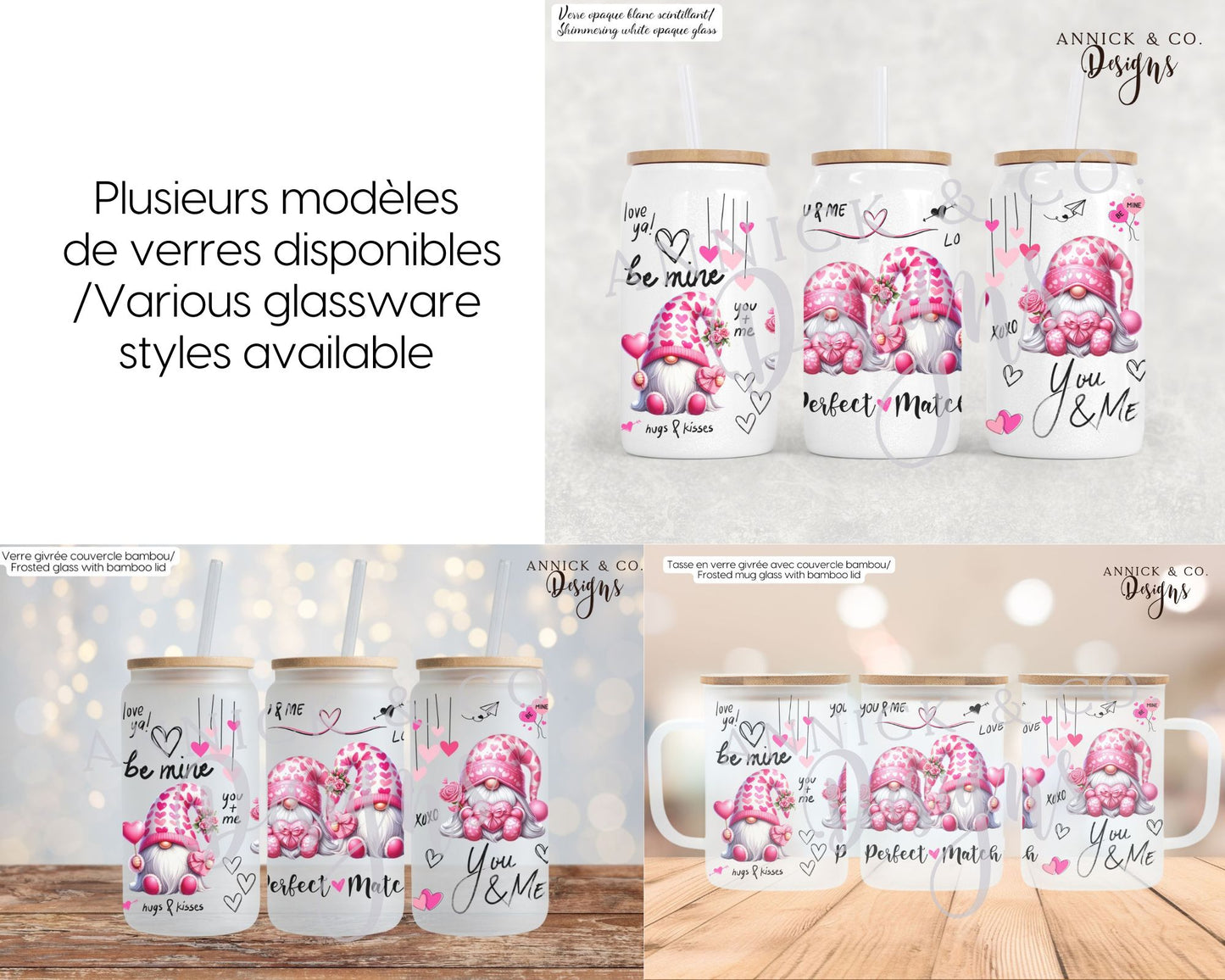 16oz Iced Coffee Tumbler or 15oz Frosted Mug Cute Pink Valentine's Day Gnomes