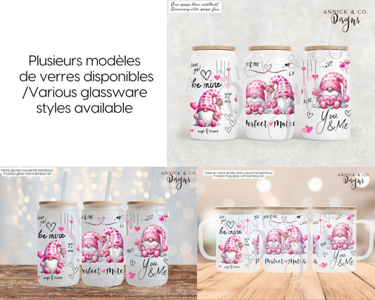 16oz Iced Coffee Tumbler or 15oz Frosted Mug Cute Pink Valentine's Day Gnomes