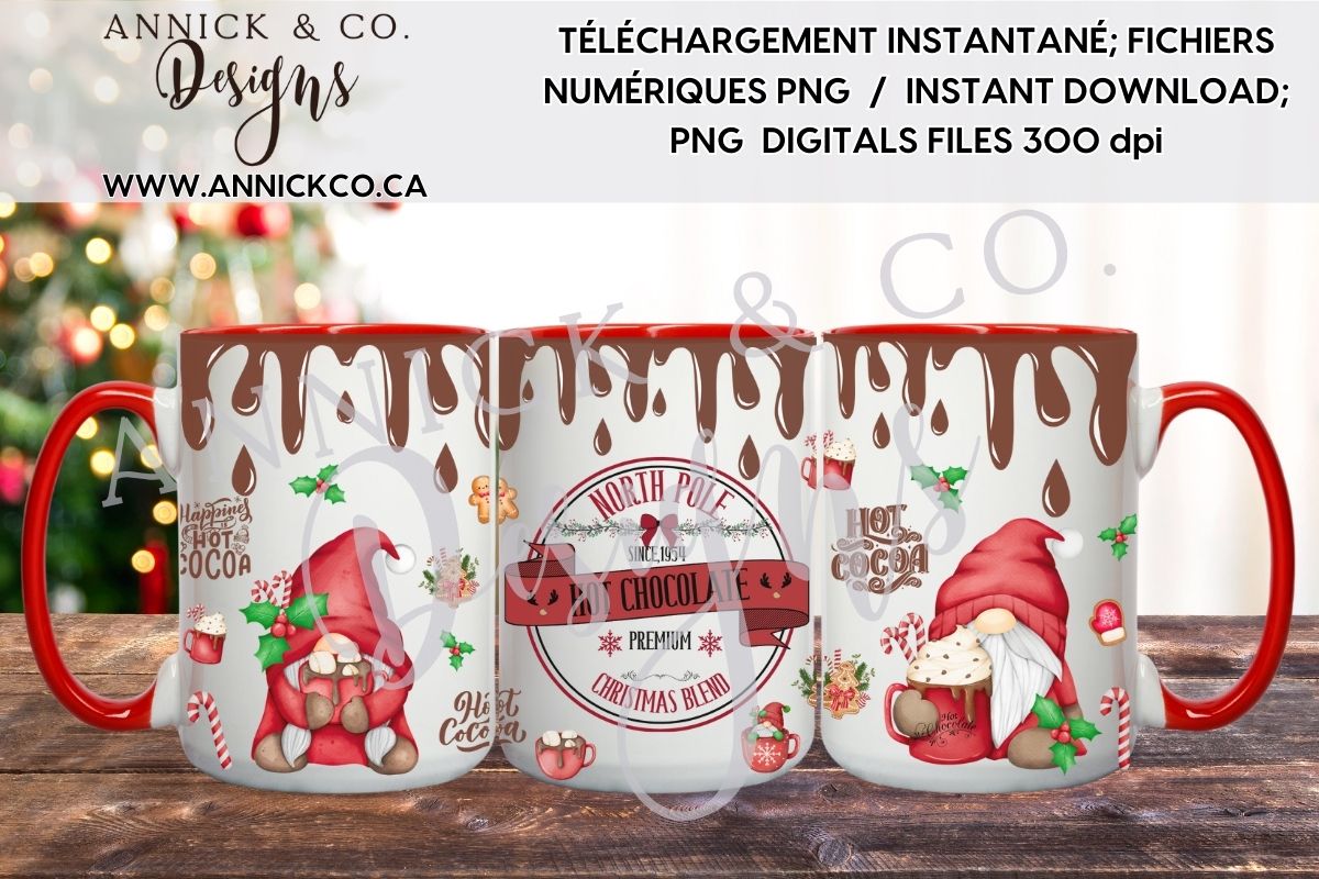 Tasse gnome chocolat chaud de 11 et 15oz - Fichier numérique PNG