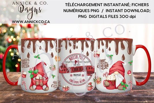 Tasse gnome chocolat chaud de 11 et 15oz - Fichier numérique PNG