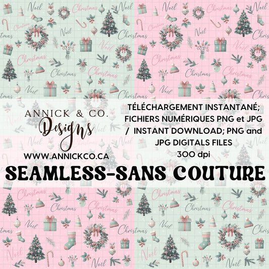 Noël Rose et Menthe  - Fichier numérique PNG sans couture