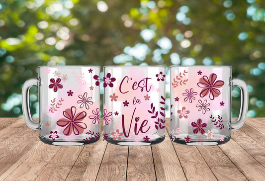 Tasse en verre à double parois:  C’est la vie! 15oz Double walled mug