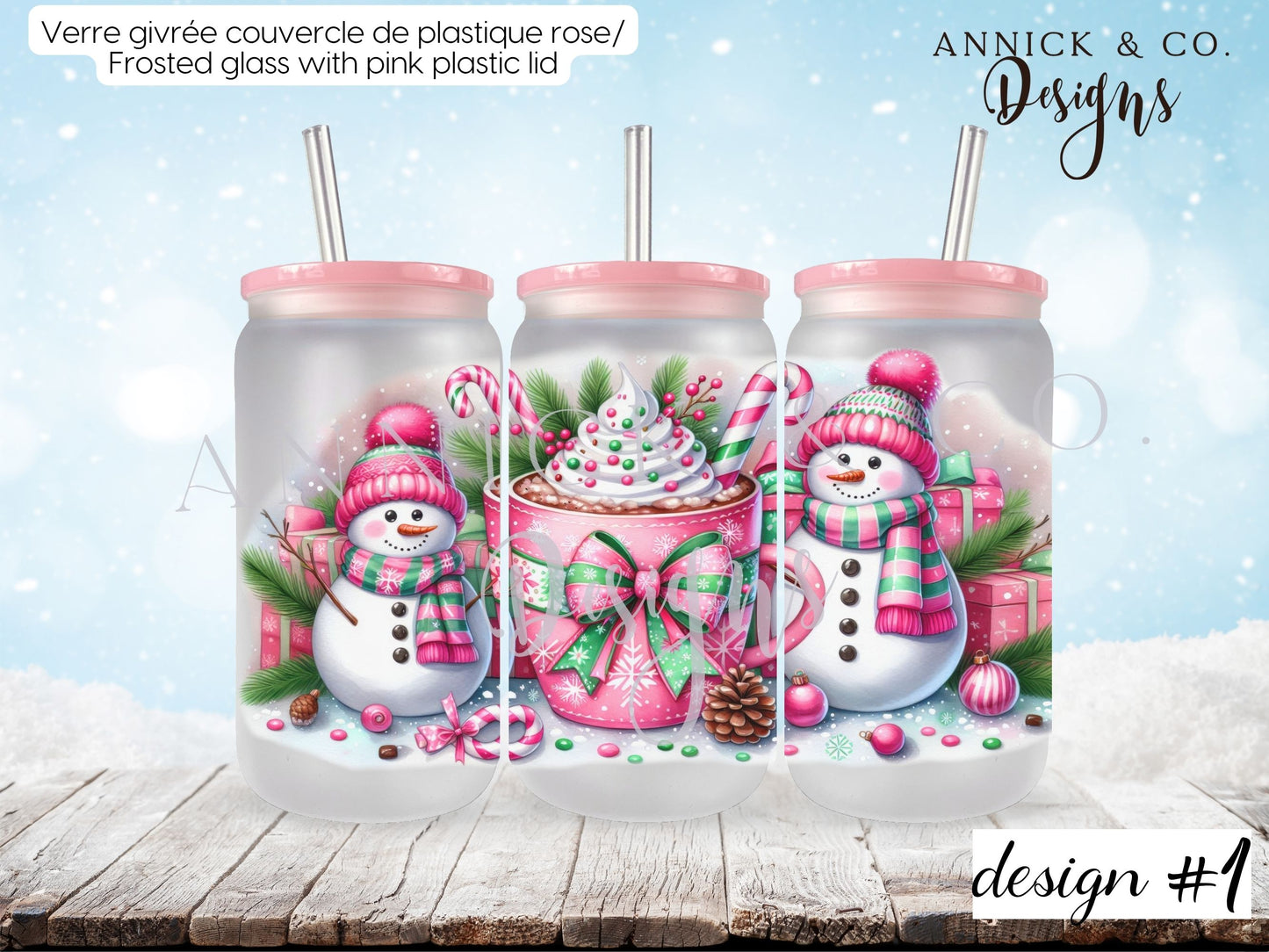 16oz Iced Coffee Tumbler or 15oz Frosted Mug cute SNOWMAN