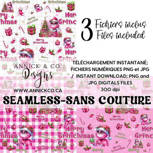 MERRY GRINCHMAS ROSE  - Fichier numérique PNG sans couture