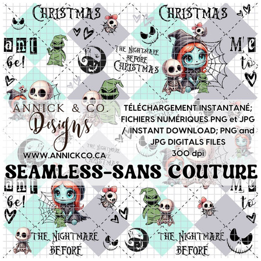 Mignon bébé Jack et Sally - Fichier numérique PNG sans couture