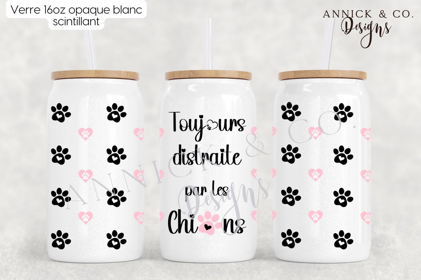 Gobelet à café glacé 16oz Toujours distraite par les chiens français ou anglais disponible