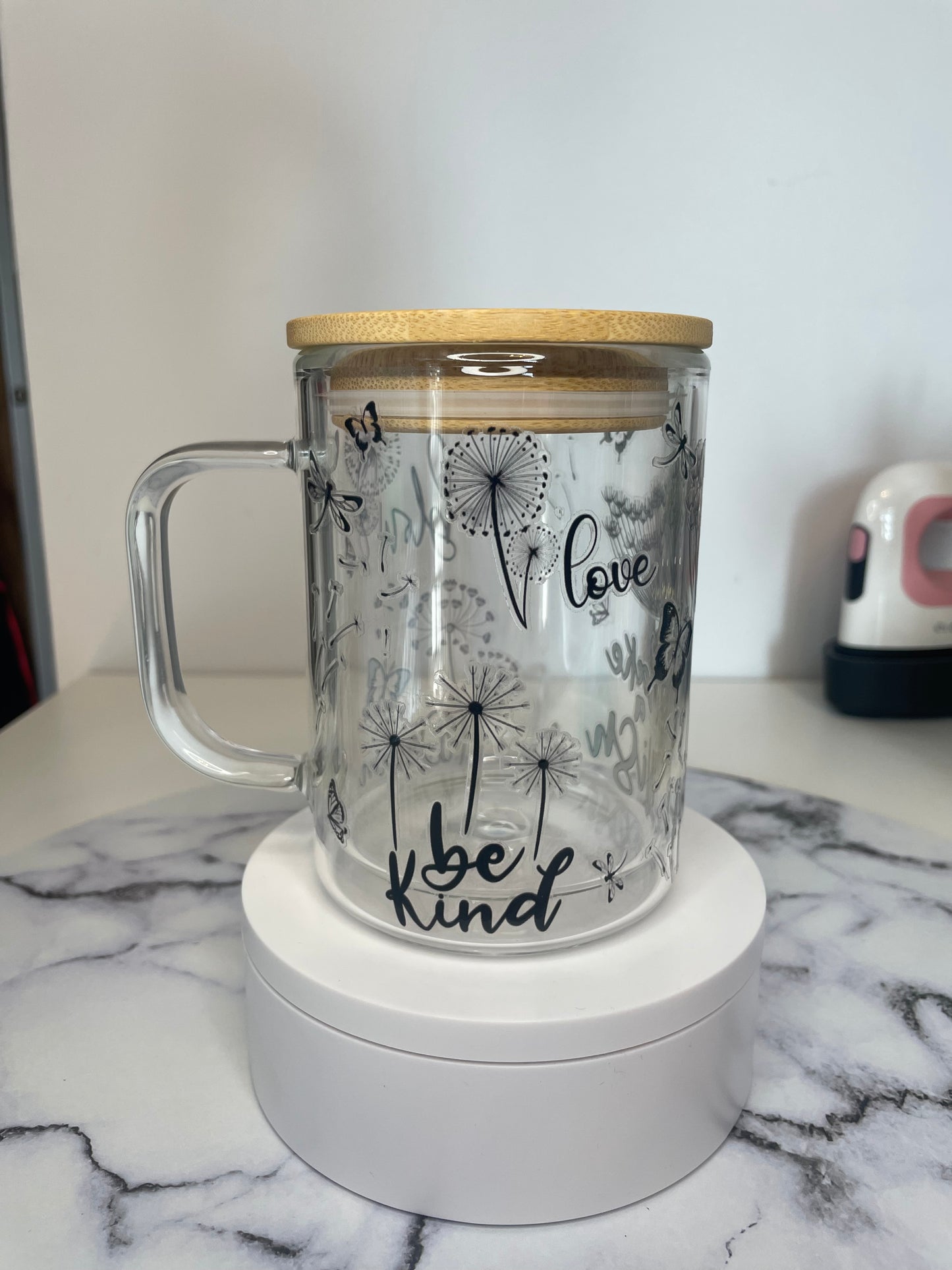 Double wall mug Dandelion Make a wish 15oz Double wall glass mug