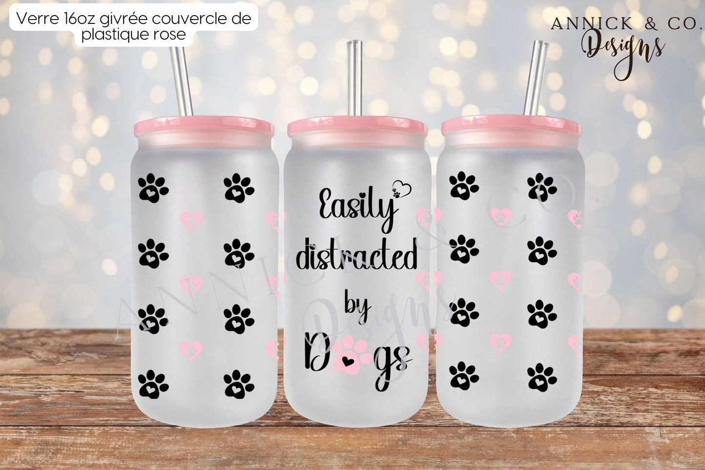 Gobelet à café glacé 16oz Toujours distraite par les chiens français ou anglais disponible