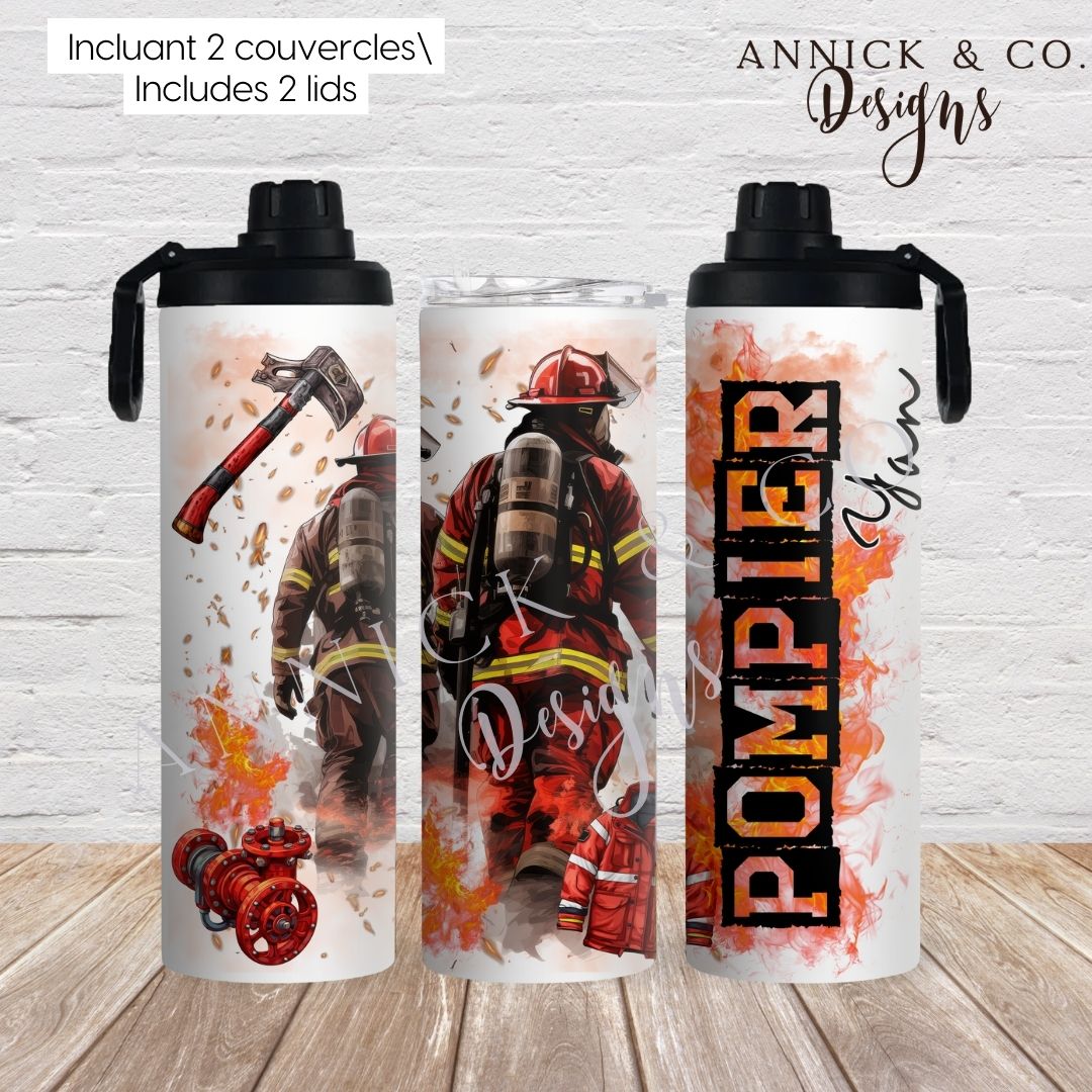 Firefighter/Pompier 2in1 sport bottle www.annickco.ca