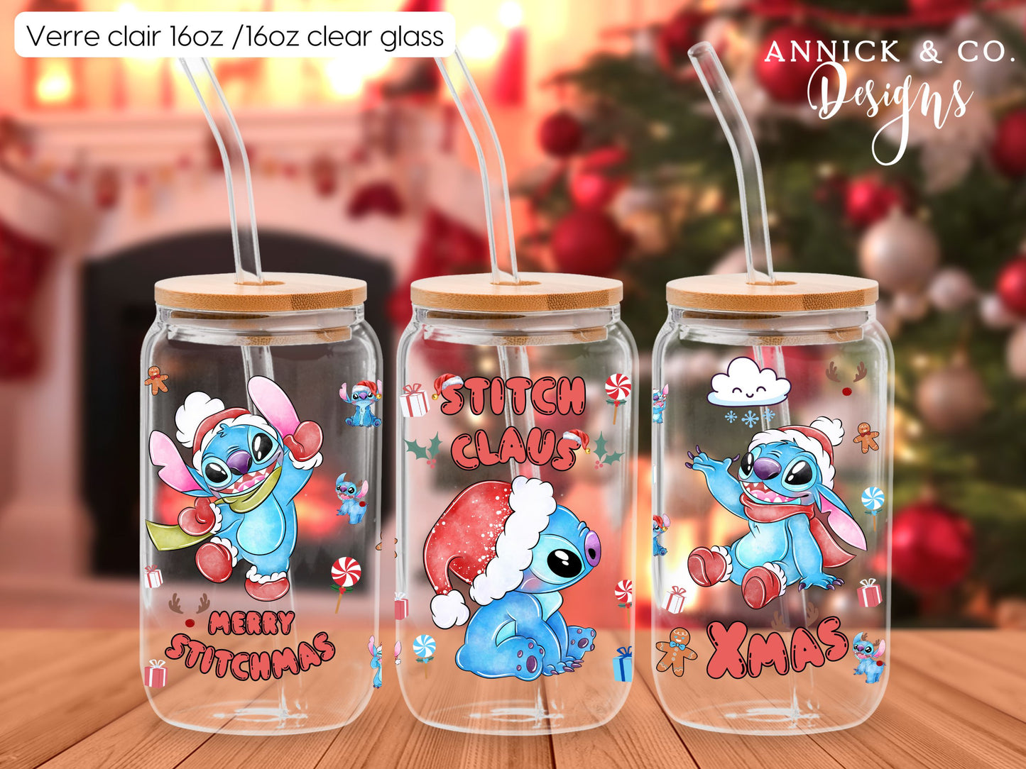 STITCH CLAUS 16oz Iced Coffee Glass