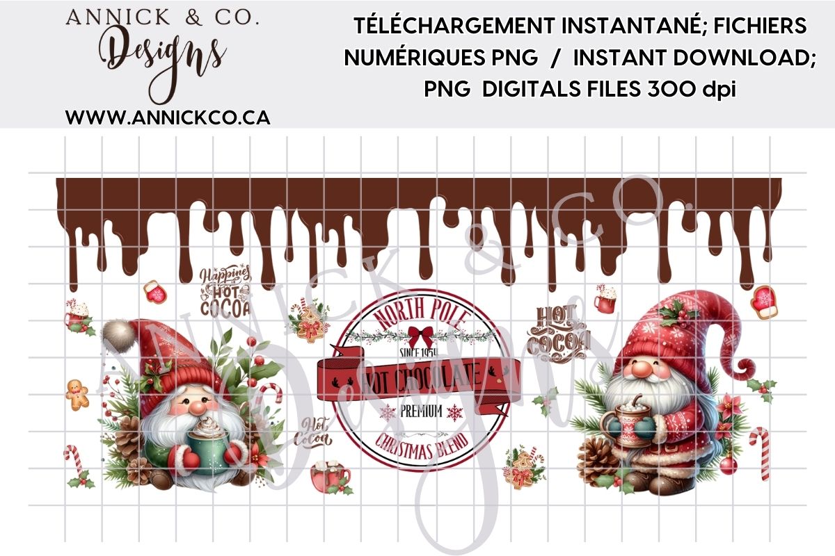 Tasse gnome chocolat chaud de 11 et 15oz - Fichier numérique PNG