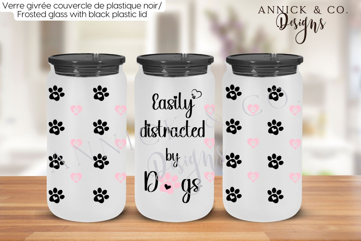 Gobelet à café glacé 16oz Toujours distraite par les chiens français ou anglais disponible