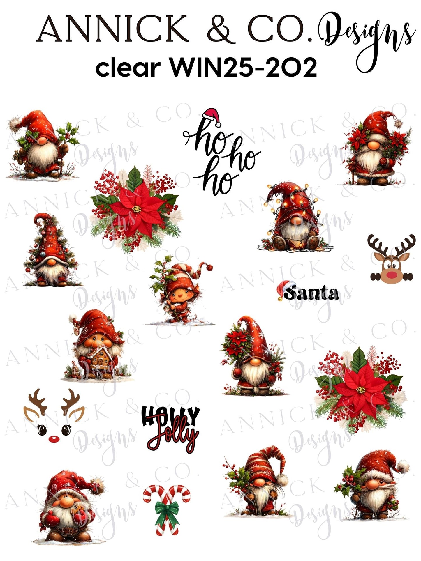 CHRISTMAS GNOMES waterslide nails decals 