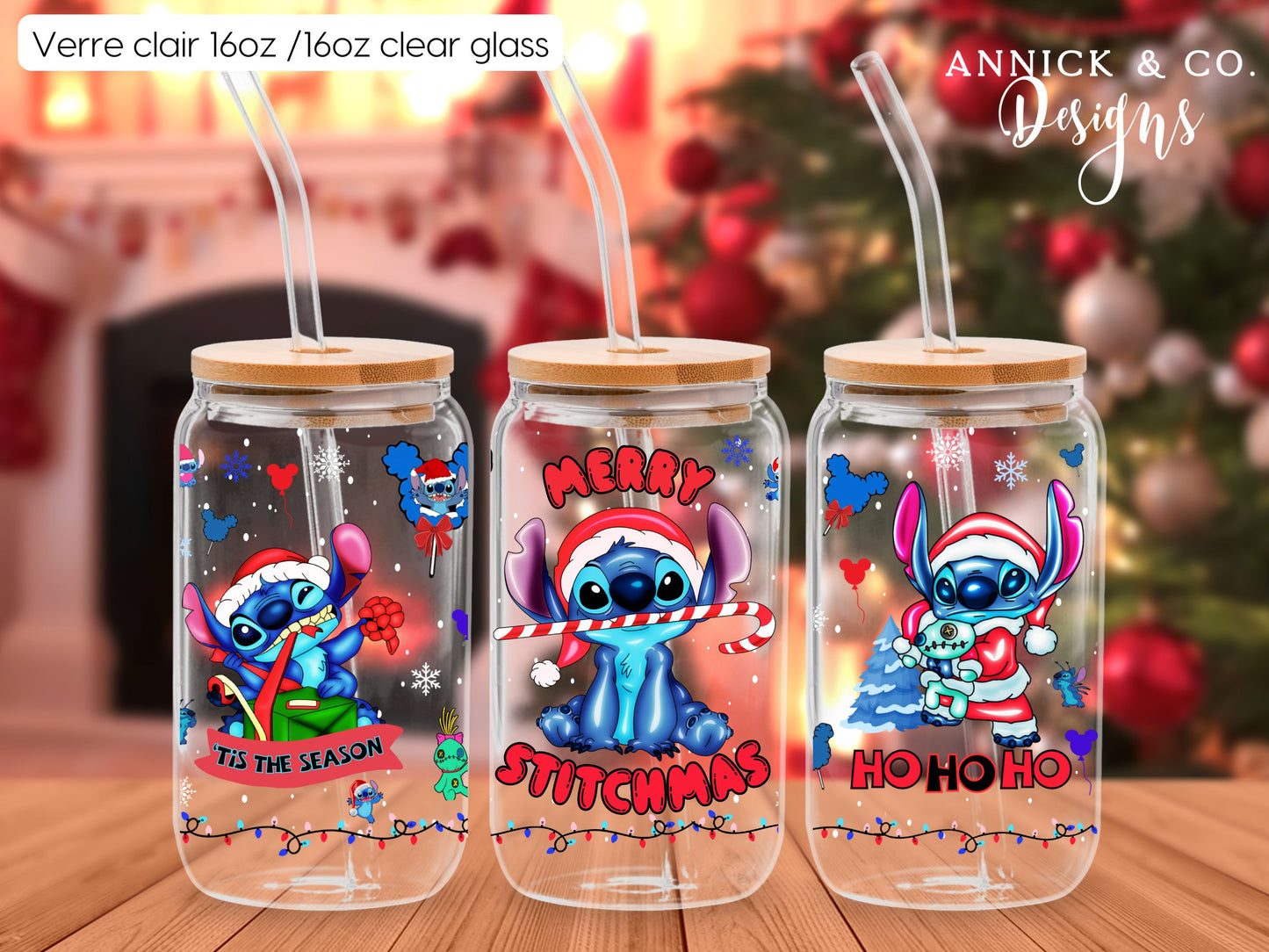Snowglobe Merry STITCHMAS Iced Coffee Glass
