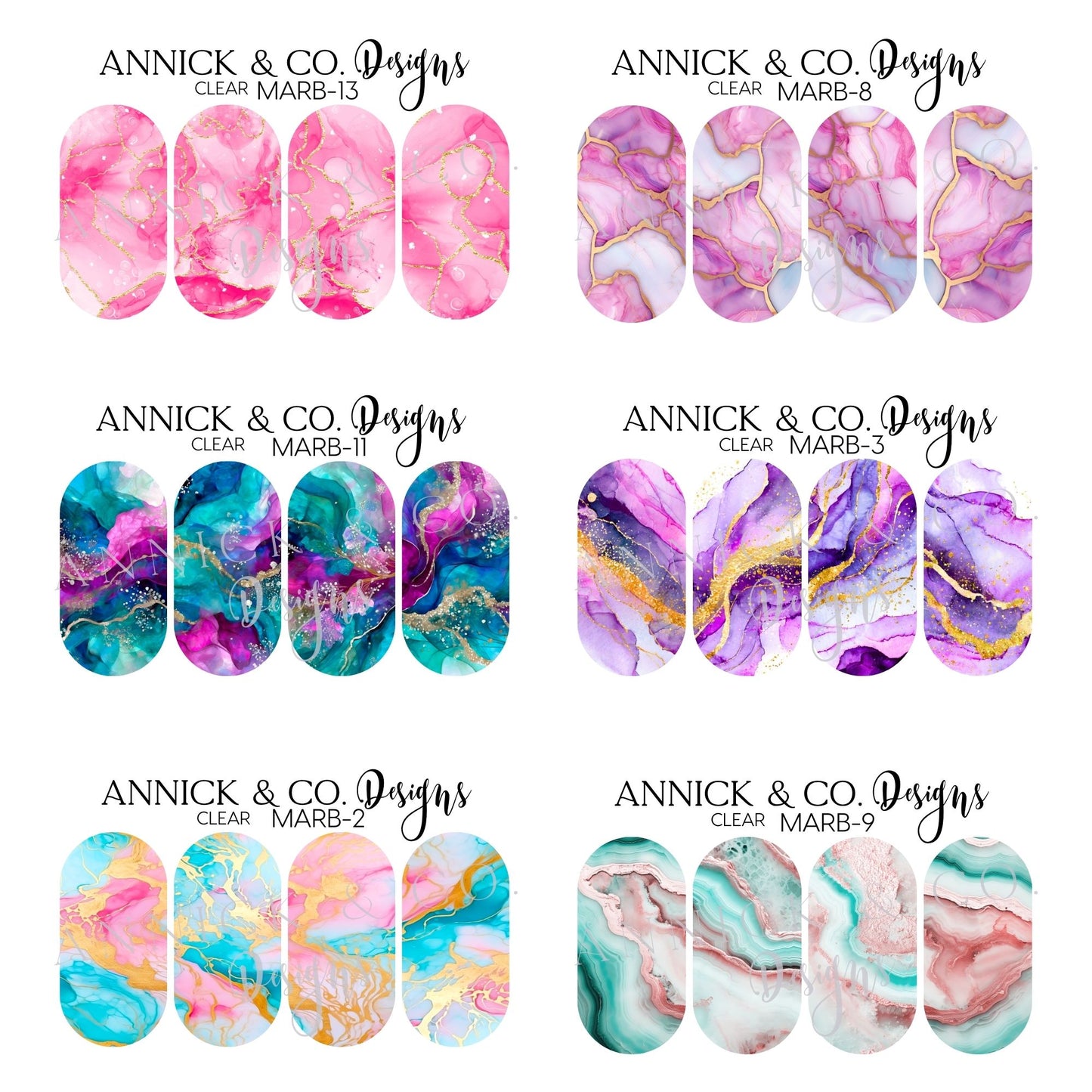 Alcohol ink effect nails decals www.annikco.ca