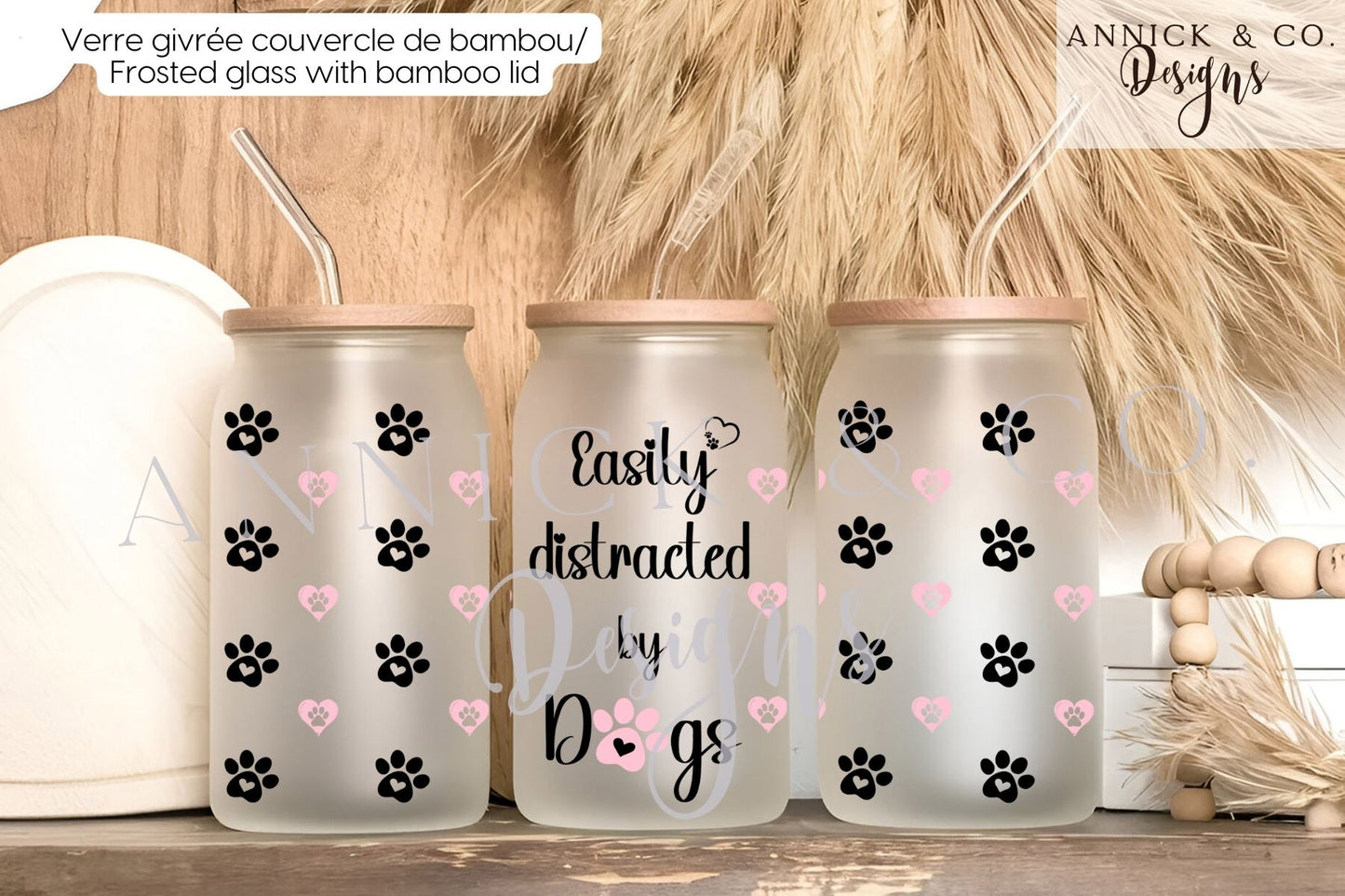 Gobelet à café glacé 16oz Toujours distraite par les chiens français ou anglais disponible