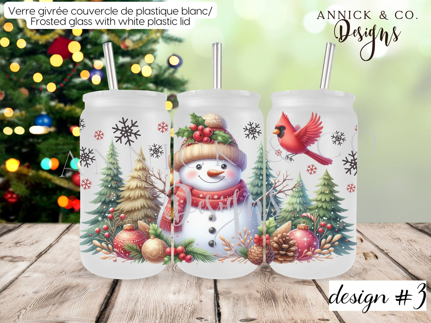 16oz Iced Coffee Tumbler or 15oz Frosted Mug cute SNOWMAN