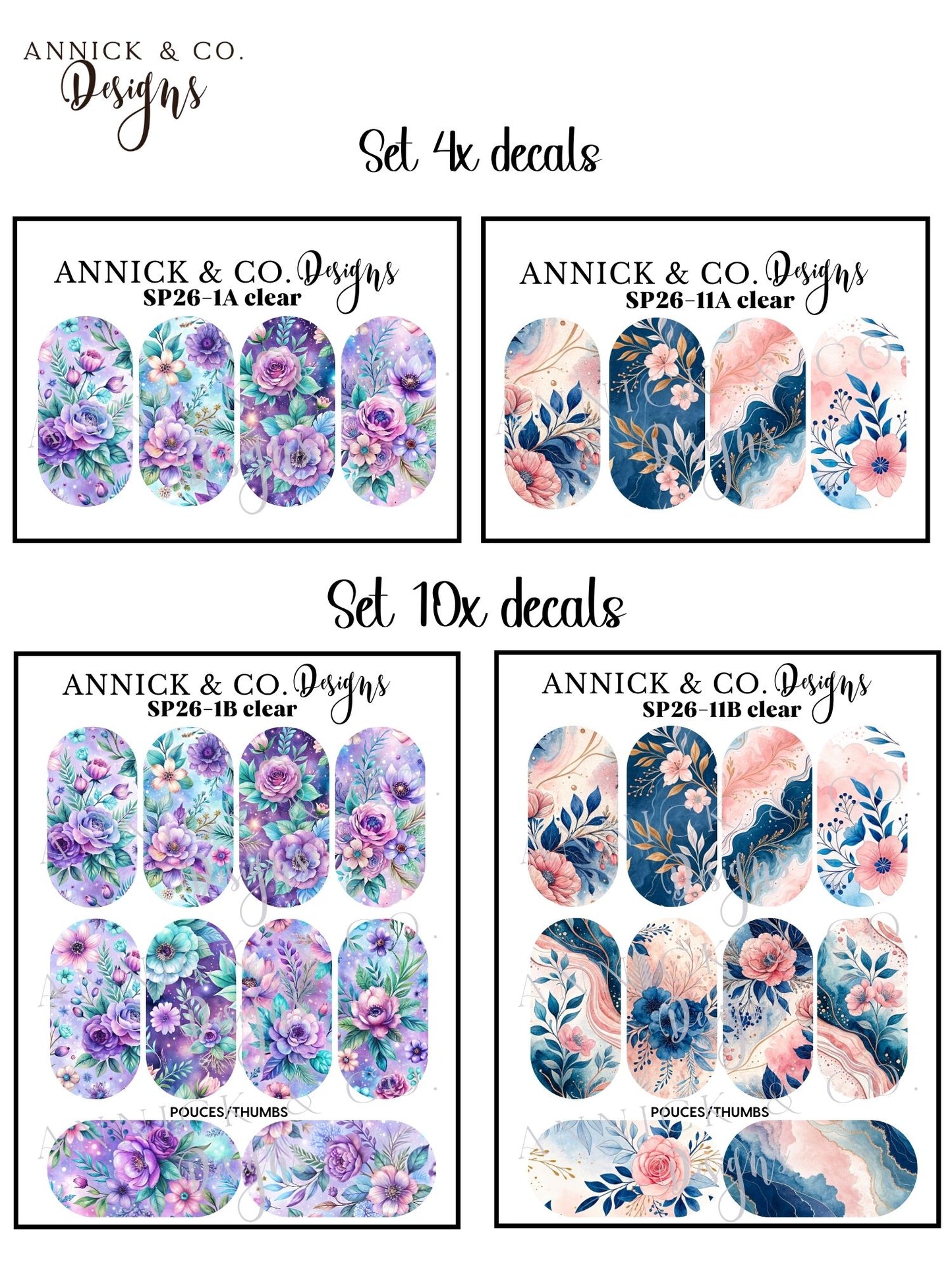 Spring Floral Waterslide Nail Decals, Nail Art Stickers for DIY Manicure, Gel, Acrylic & Natural Nails
