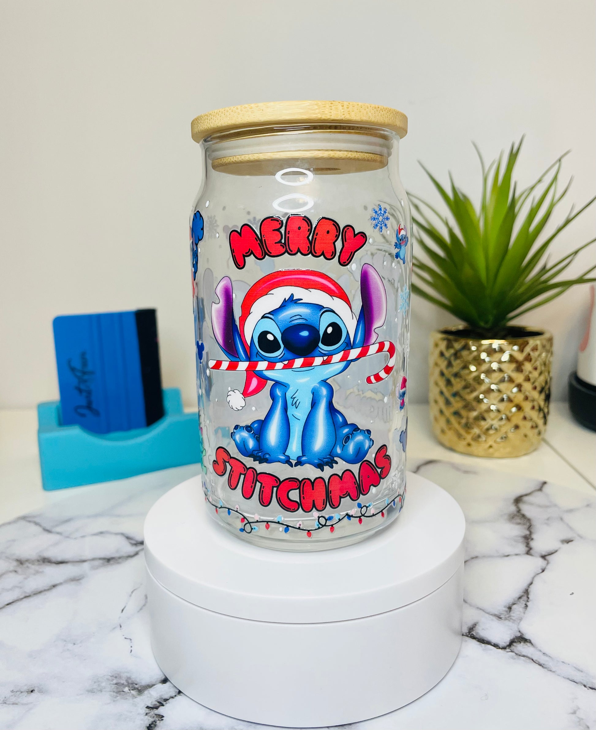 Merry Stitchmas libbey glass can www.annickco.ca