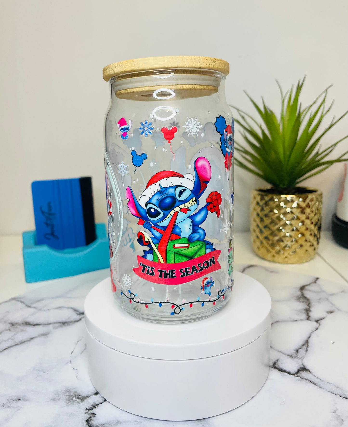 Merry Stitchmas libbey glass can www.annickco.ca