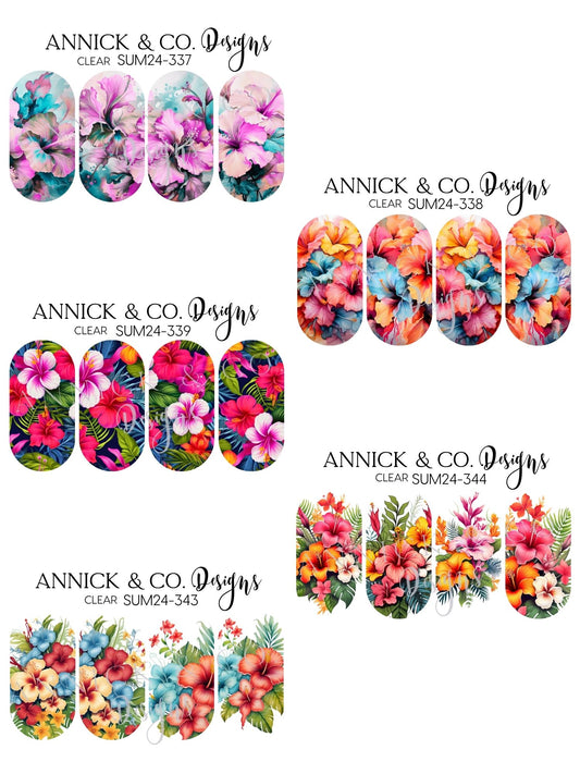 HIbiscus bouquets Beginner Friendly Nail Decals, Floral Nail Stickers for Easy DIY Manicure, No Skill Nail Art