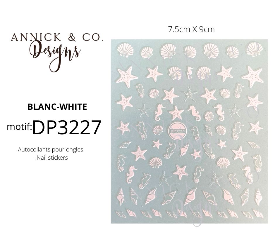 Autocollants pour ongles blancs coquillage et hippocampes