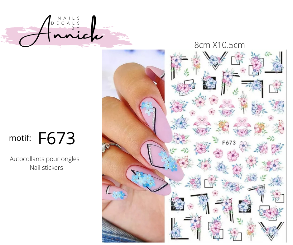 Pink and blue flower nail stickers