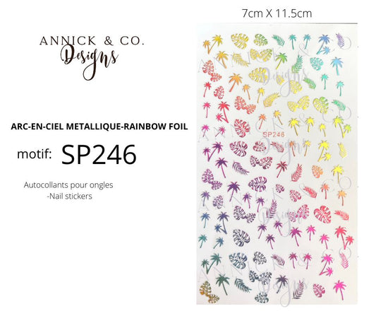Autocollants pour ongles  MÉTALLIQUES palmier tropical arc-en-ciel