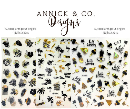 Autocollants pour ongles Plaisirs d'été noir et or