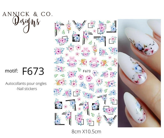 Autocollants pour ongles fleurs roses et bleues
