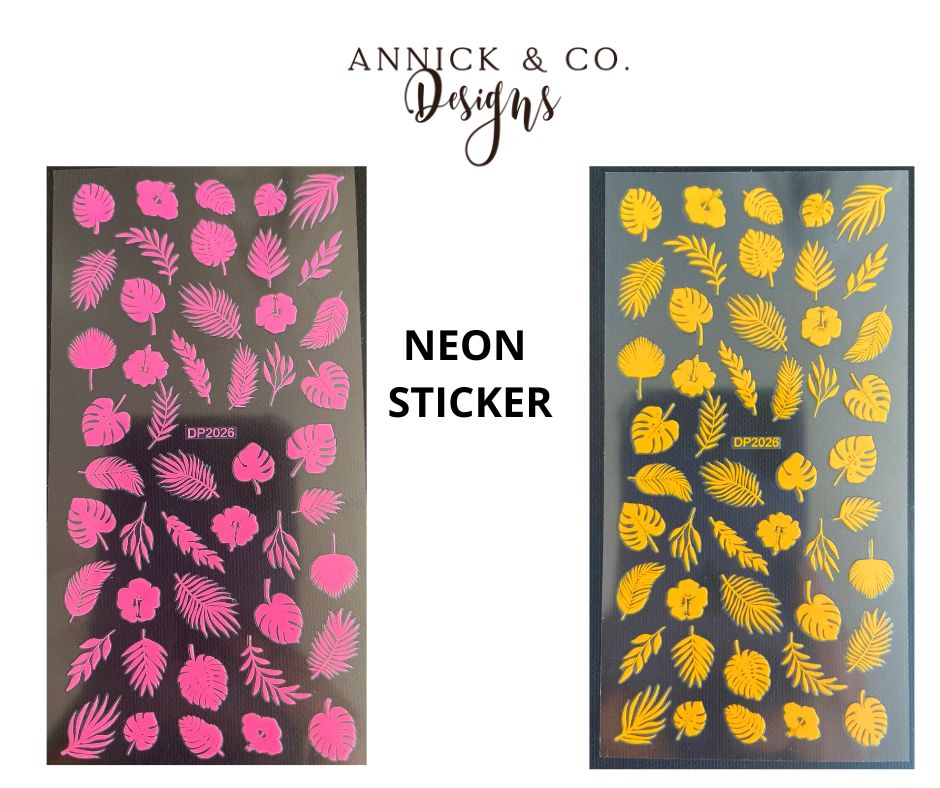 Neon Tropical Leafs and flowers nails stickers