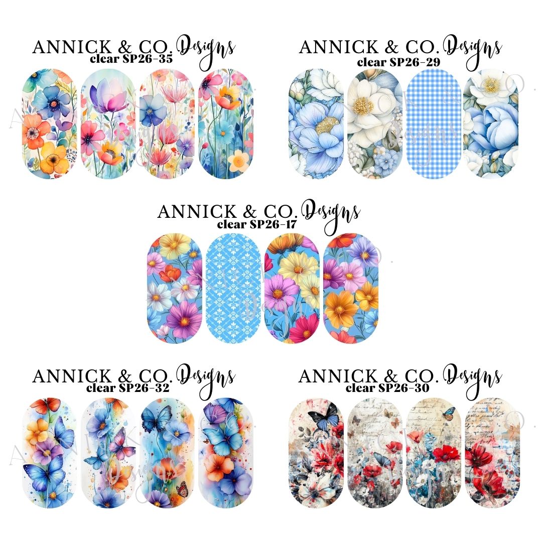 Cute blue spring flowers Waterslide decals for nails 