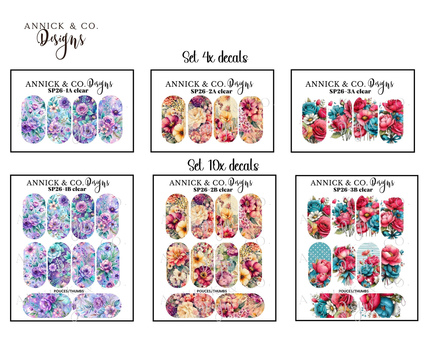 Spring flowers waterslide decals for nails 