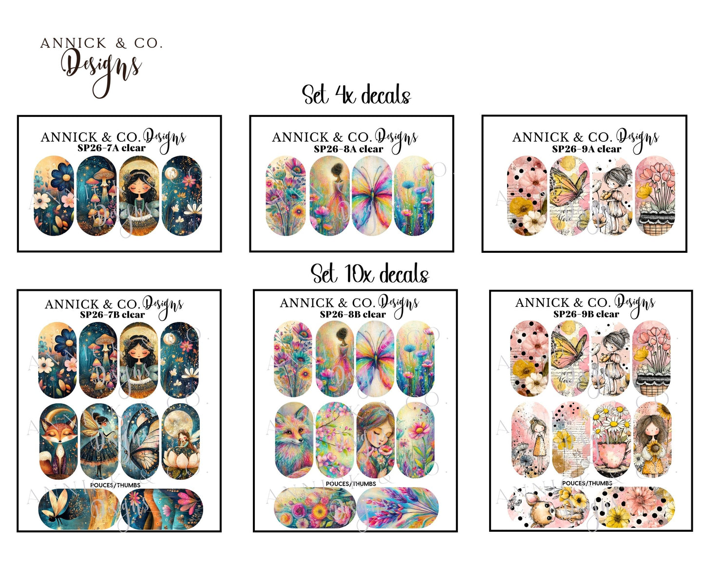 Spring flowers waterslide decals for nails 