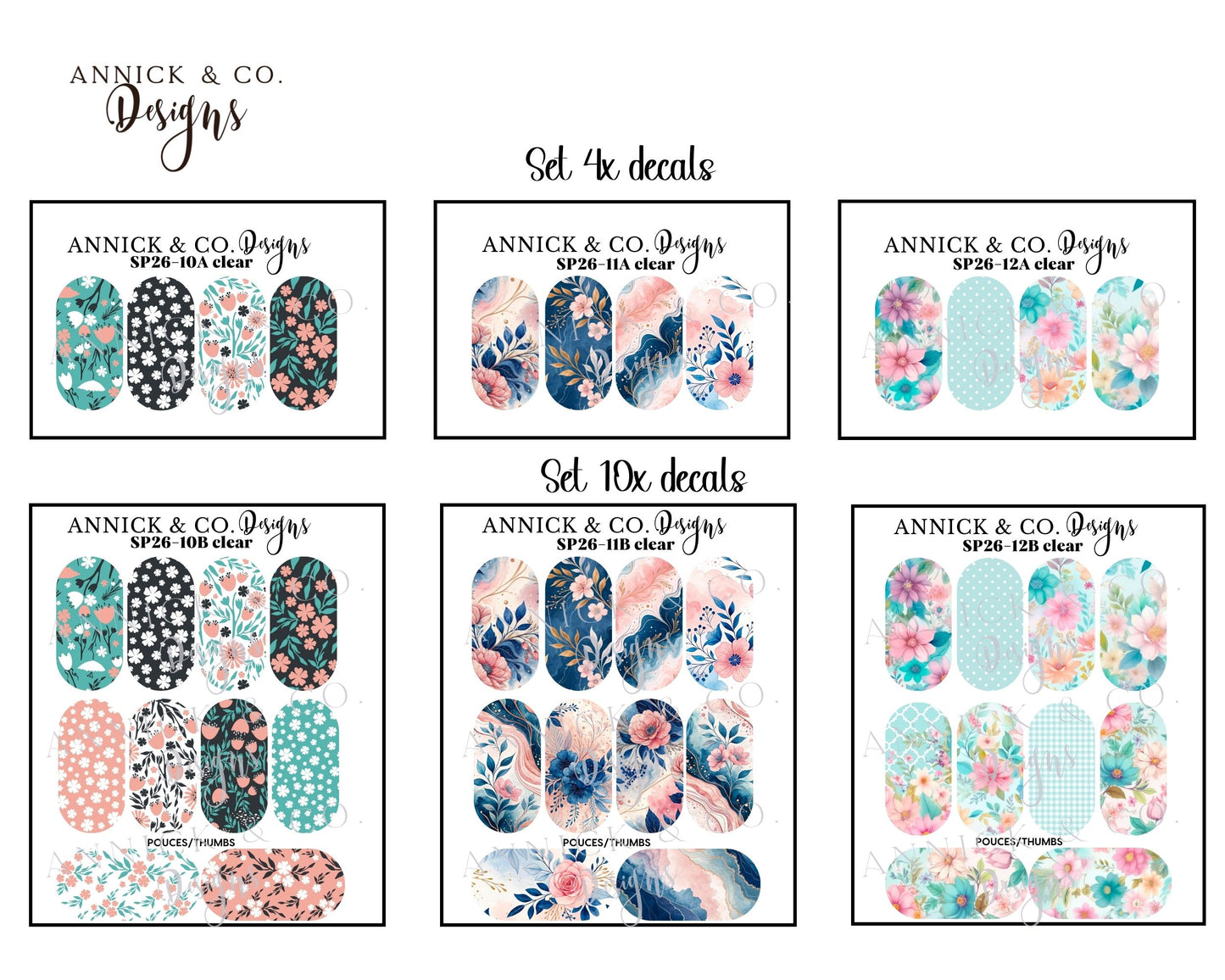 Spring flowers waterslide decals for nails 